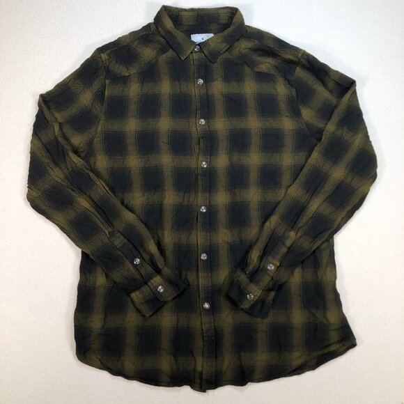 YoungLA Shirt Mens L Green Plaid Pearl Snap Lightweight Viscose Rayon Travel 448 - Picture 1 of 10
